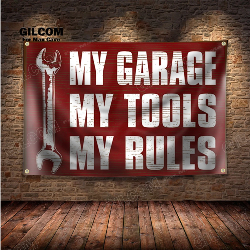 My Ruler  Retro Banner Flag  Grumpy's Garage Shed Poster Wall Art Decor Advertisement  Vintage Sign Man Cave Pub Club
