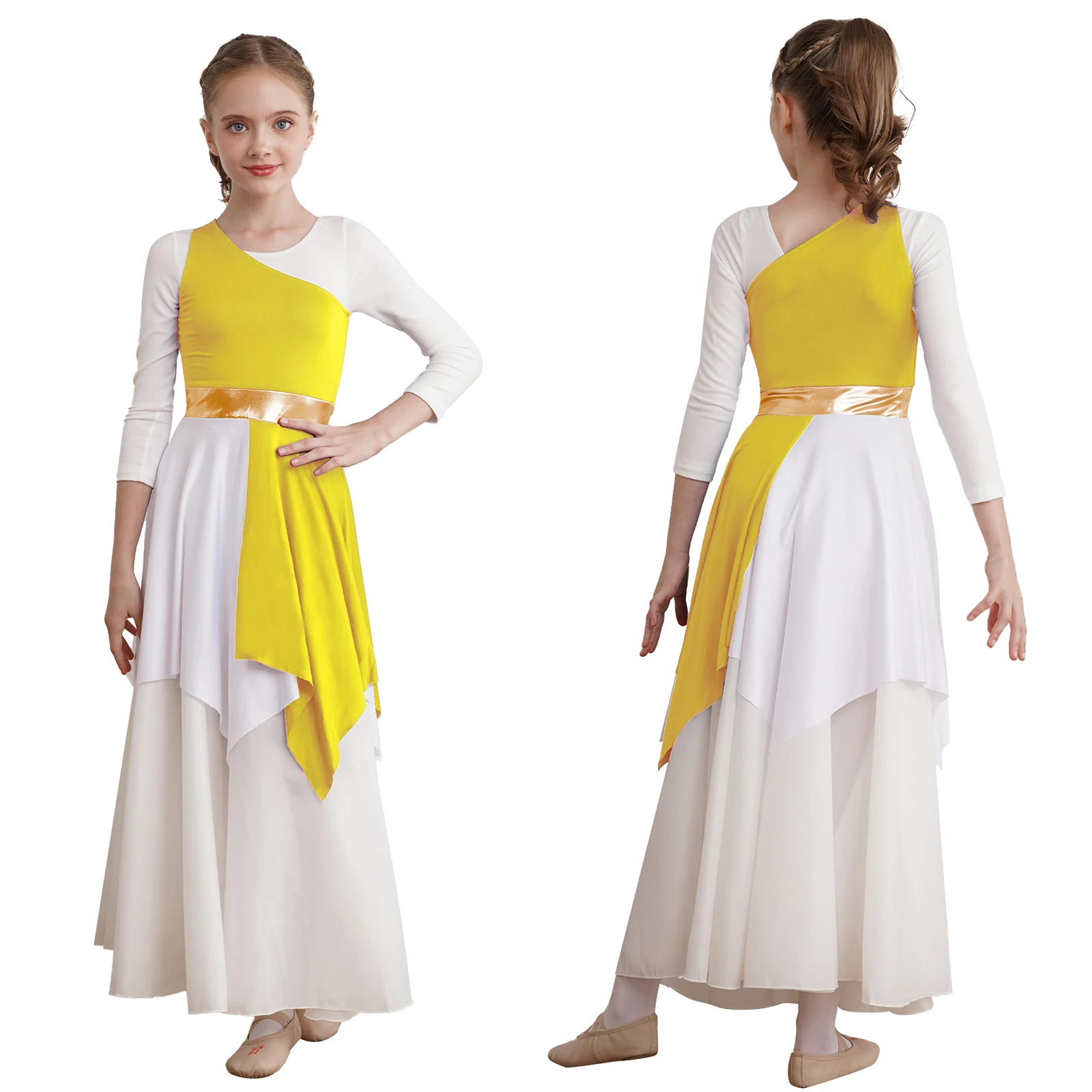 Robe de danse liturgique pour enfants filles, à manches longues, à