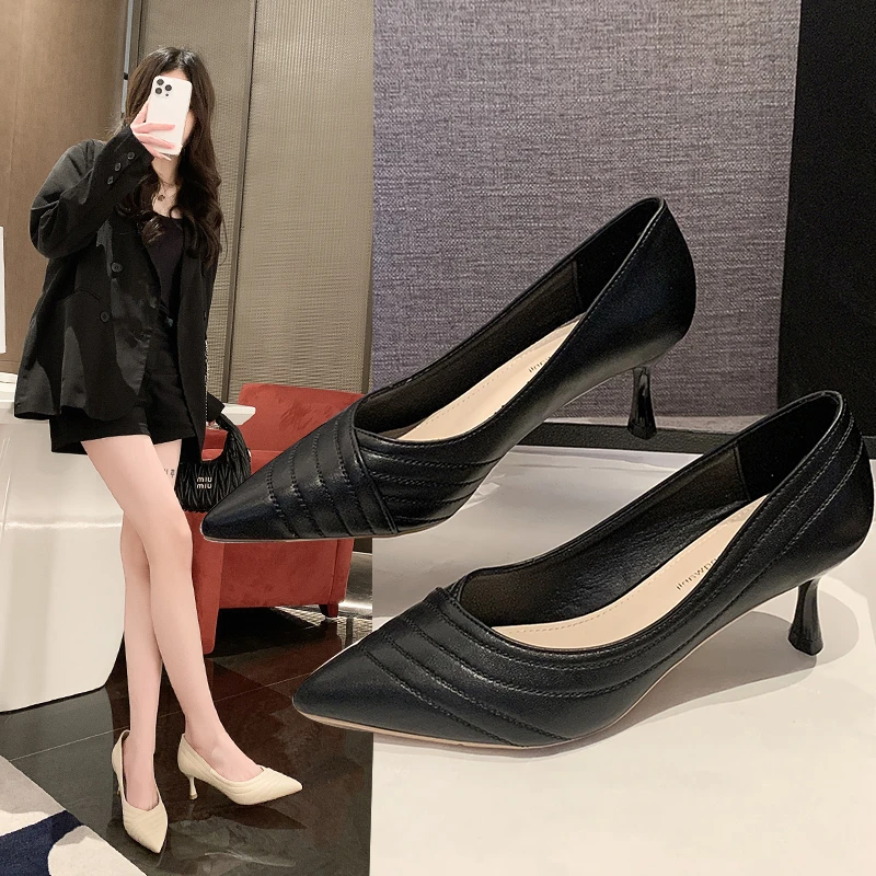 Internet Famous Pointed Shallow Cut Single Shoes with Thin Heels and High Heels, Women's New Spring Workplace Work Shoes