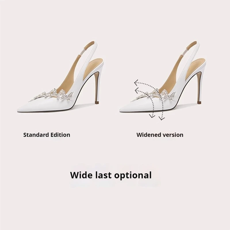 Spring and summer pointed scalp rhinestone butterfly wedding shoes thin high-heeled banquet large size small size women's sandal