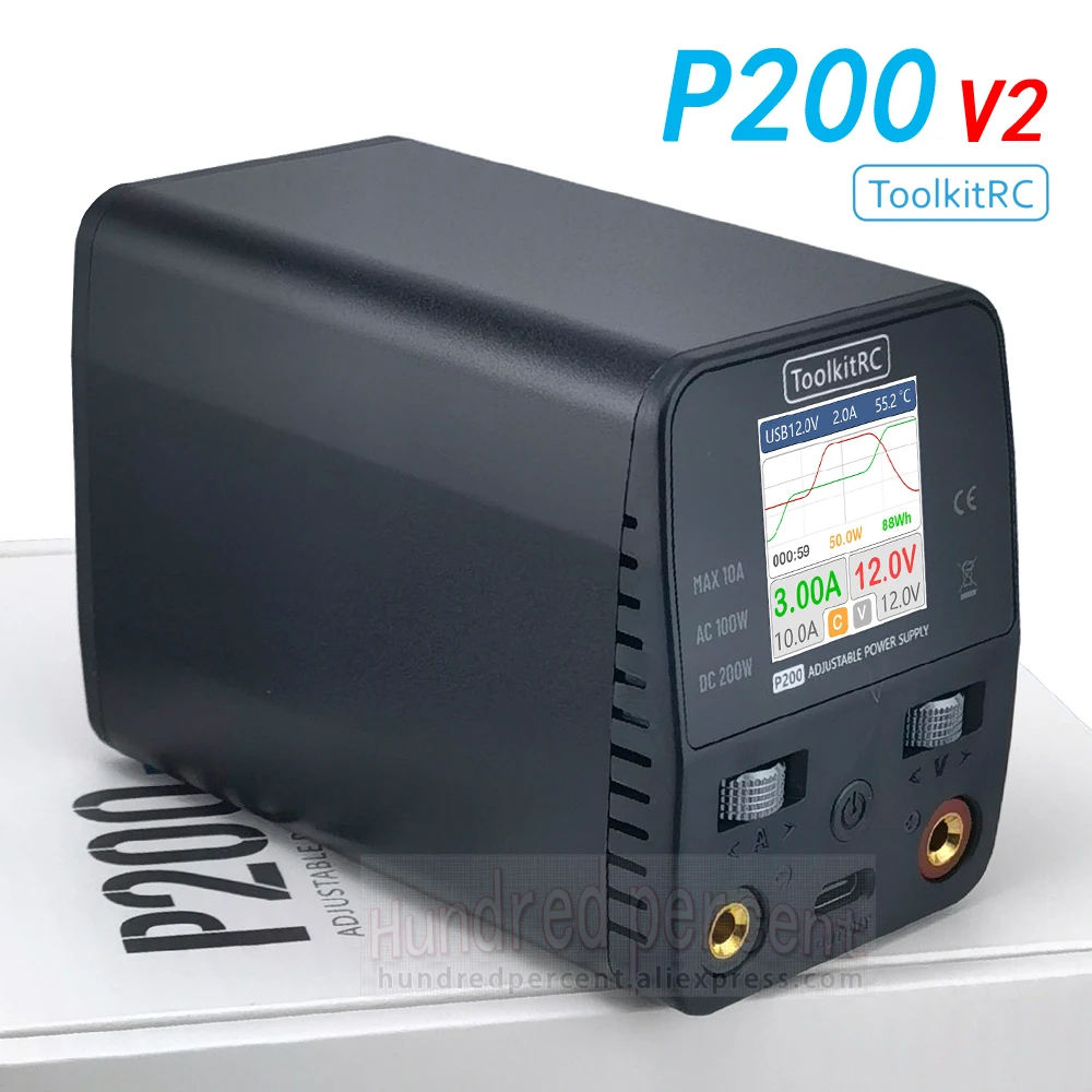 ToolkitRC P200 V2 Mini 30V AC100W DC200W 10A GaN regulowane wyjście Mini zasilacz do komputera stacjonarnego USB