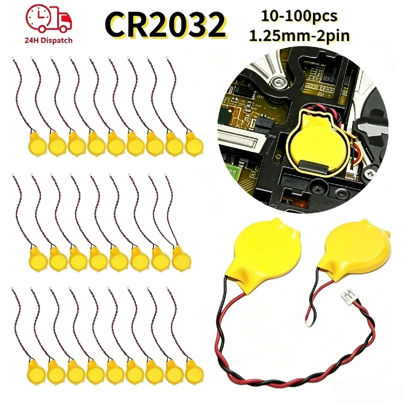

1-10PCS New CR2032 3V 230mAh Battery, 2Pin Connector with Wire & Adhesive, CMOS BIOS Cell for Laptop& Notebook Motherboard