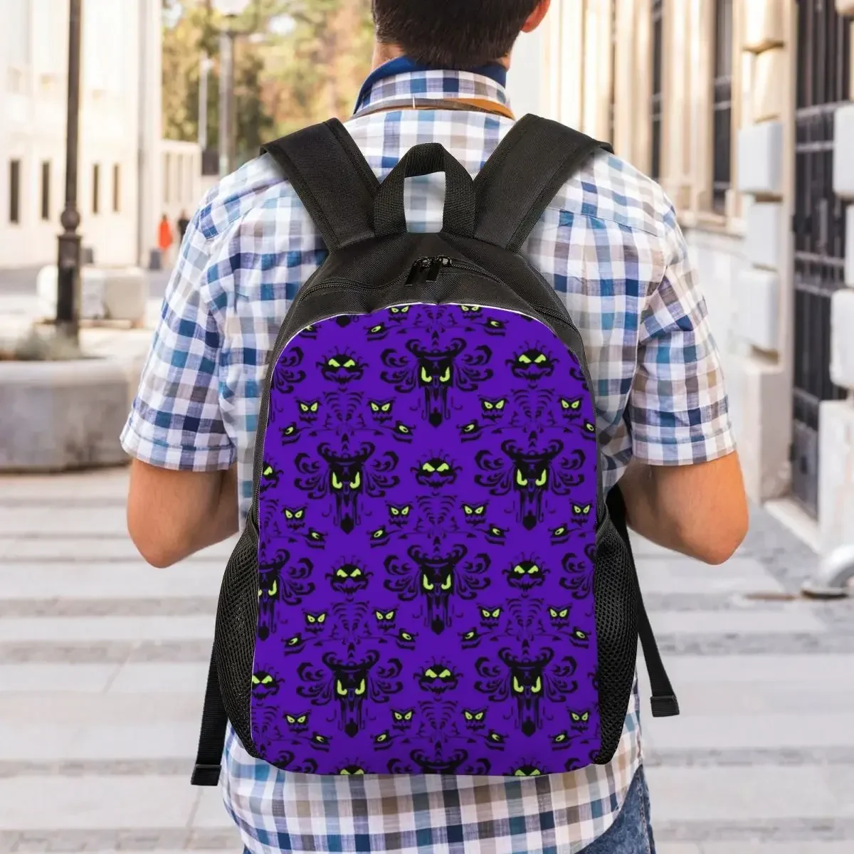 Halloween Happy Haunted Backpacks for Men Women Water Resistant College School Haunted Mansion Ghosts Bag Print Bookbags