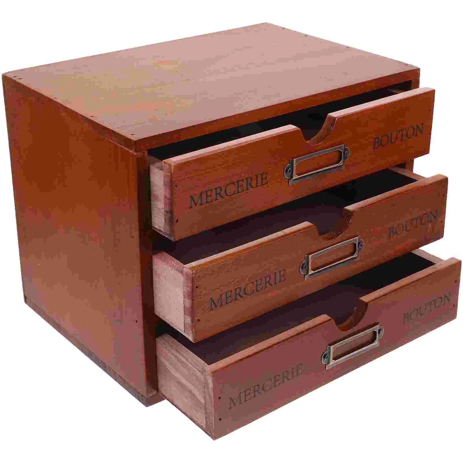 

Solid Wood Retro Storage Cabinet Drawers Desktop Skin Care Wooden Makeup Organizer