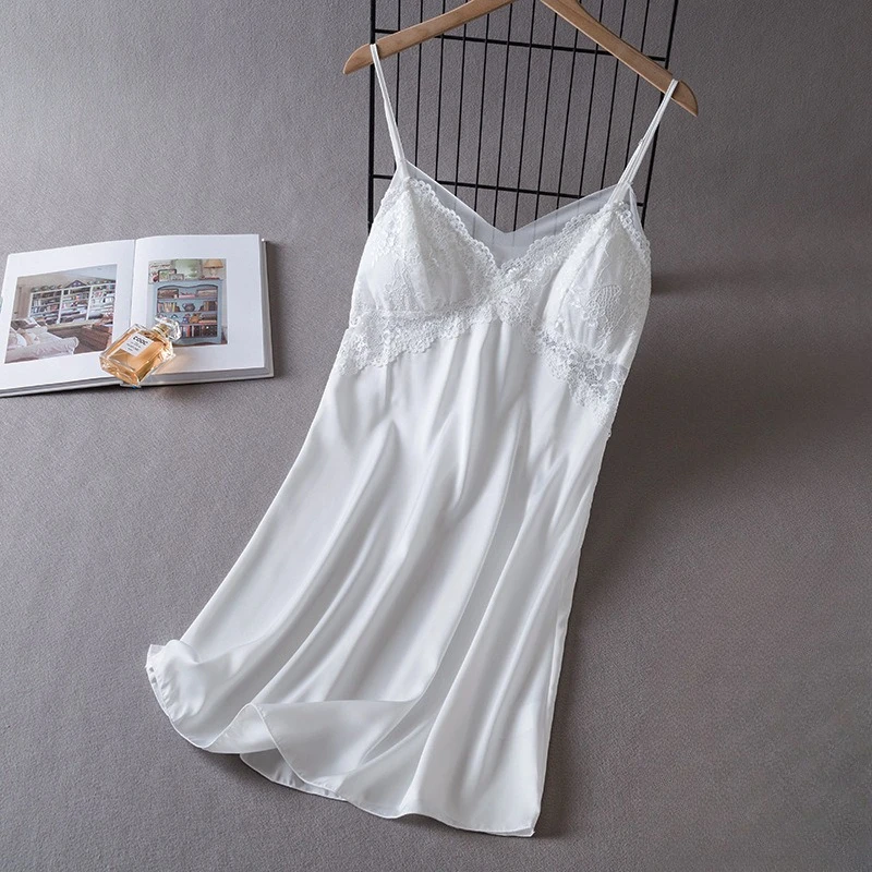 

Sexy Chemise Nightgown Women Sleepwear Dressing Gown Home Clothes Summer Silky Satin Suspender Nightdress Loungewear