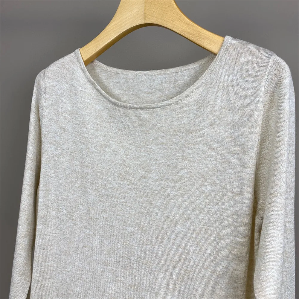 Autumn B*C Round Neck Gold Thread Cashmere Knitted Bottoming Shirt Solid Color Silk Inner Top for Women