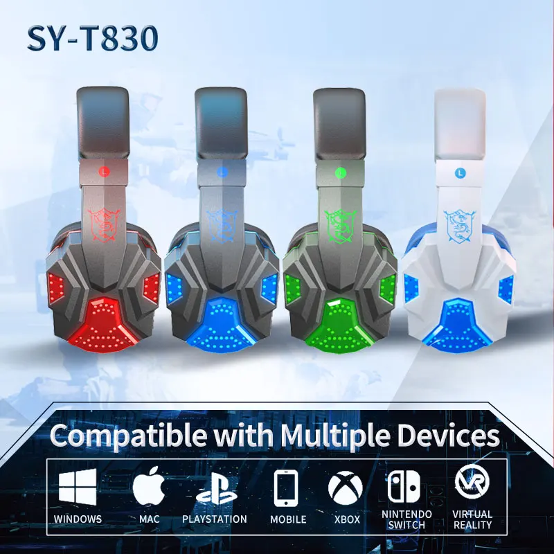 

Беспроводные наушники Sy-t830, Bluetooth-совместимая гарнитура с низкой задержкой, игровые наушники со встроенным микрофоном и подсветкой для киберспорта