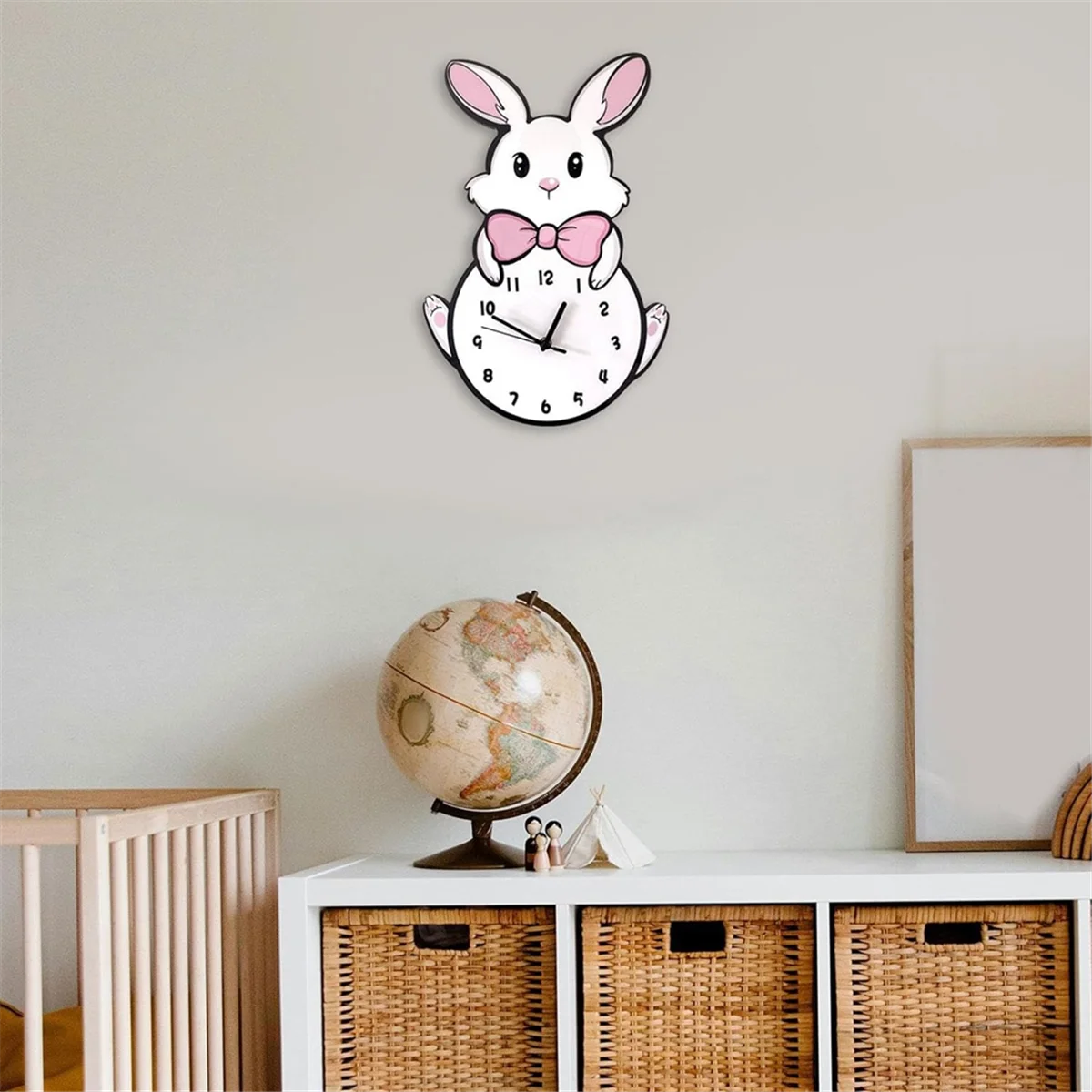New Kids Wall Clock Battery Operated,Silent Non Ticking Cat Wall Clock,Analog Cute Pink Wall Clock for Girls Rabbit Lovers