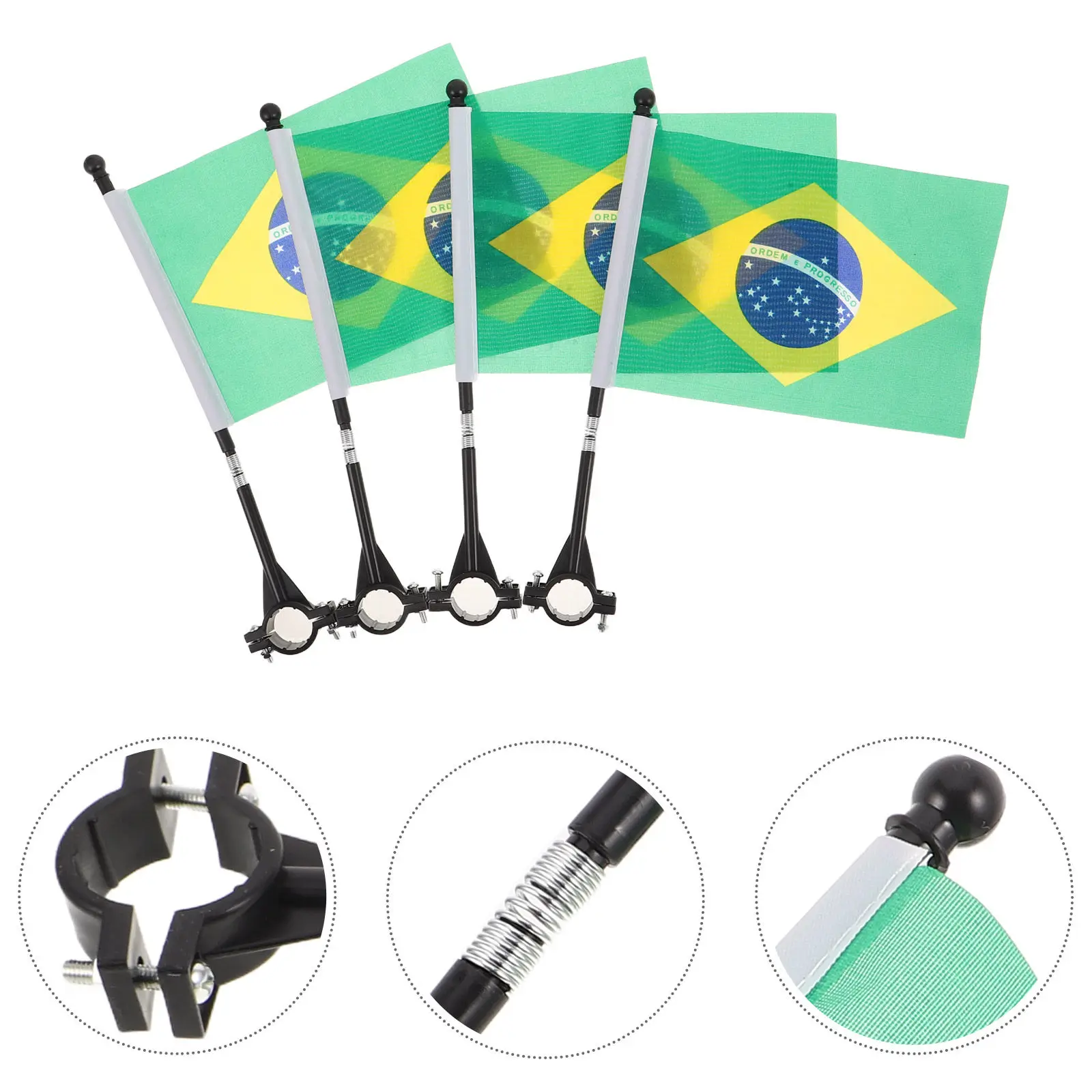 4Pcs Brazilian Bike Handlebar Flag High Visibility Bicycle Safety Flag Pole Brazil National Decoration Outdoor Cycling