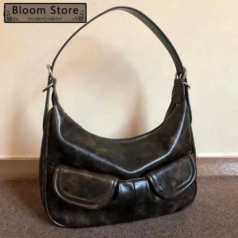 

2025 New Women Vintage Underarm Bag Korean Office Lady All Match Top-Handle Bags Trendy Fashion Simple Zipper Shoulder Handbags