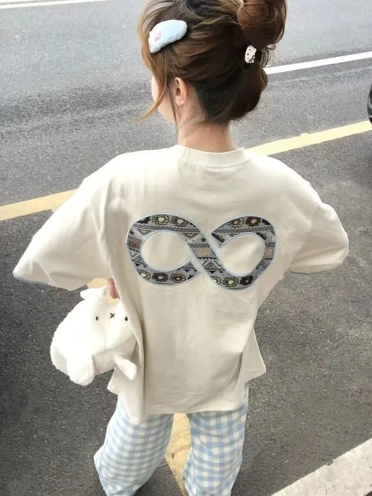 Rétro américain Patchwork broderie ort Sve T-shirt femmes été ethnique rond Ne décontracté polyvalent à la mode f Sve haut