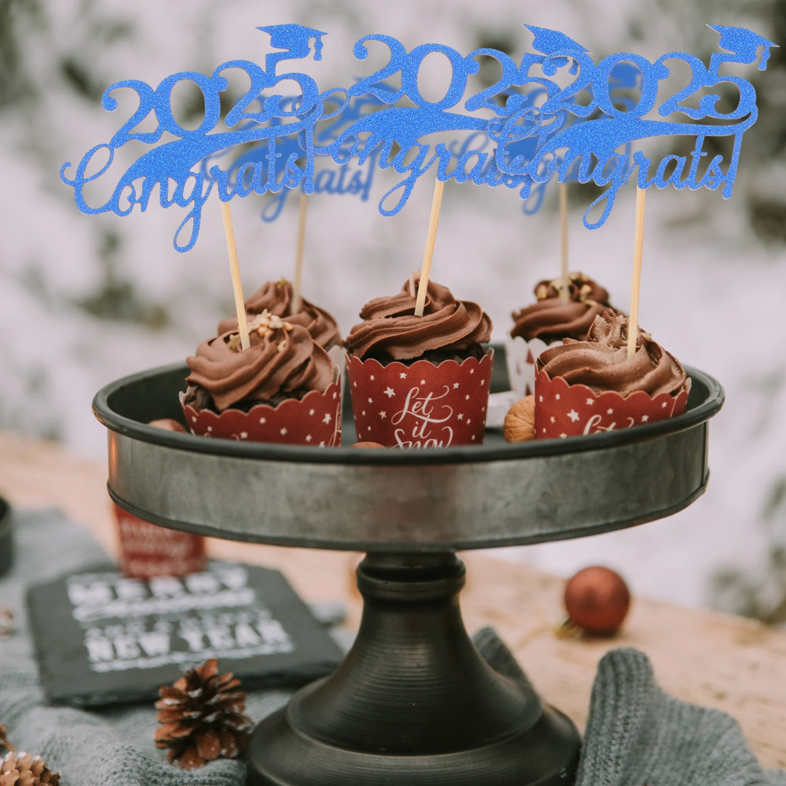 

10pcs Topper 2025 Congrats Cupcake Toppers Grad Cake Insert Graduation Decoration High School Grad Party Decorations Cake Decor