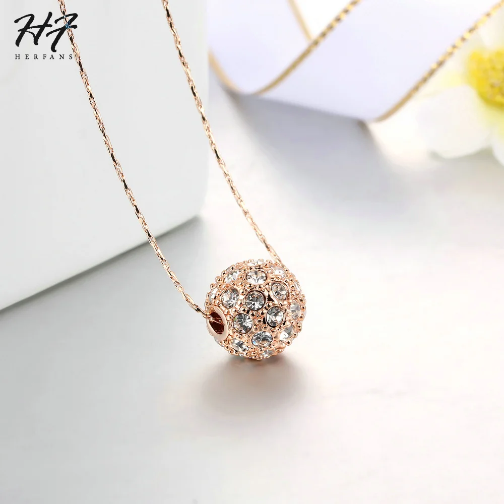 Trendy Lucky Ball Pendants Necklaces for Women Rose White Gold Color CZ Crystal Fashion Jewelry For Girls Xmas Gift N252