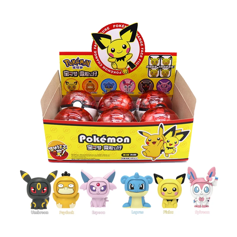 Original Pokemon Pikachu Gengar Doll Movable Face Changing Series Poke Ball Capsule Toy Hand-Made Decoration Toys Gifts