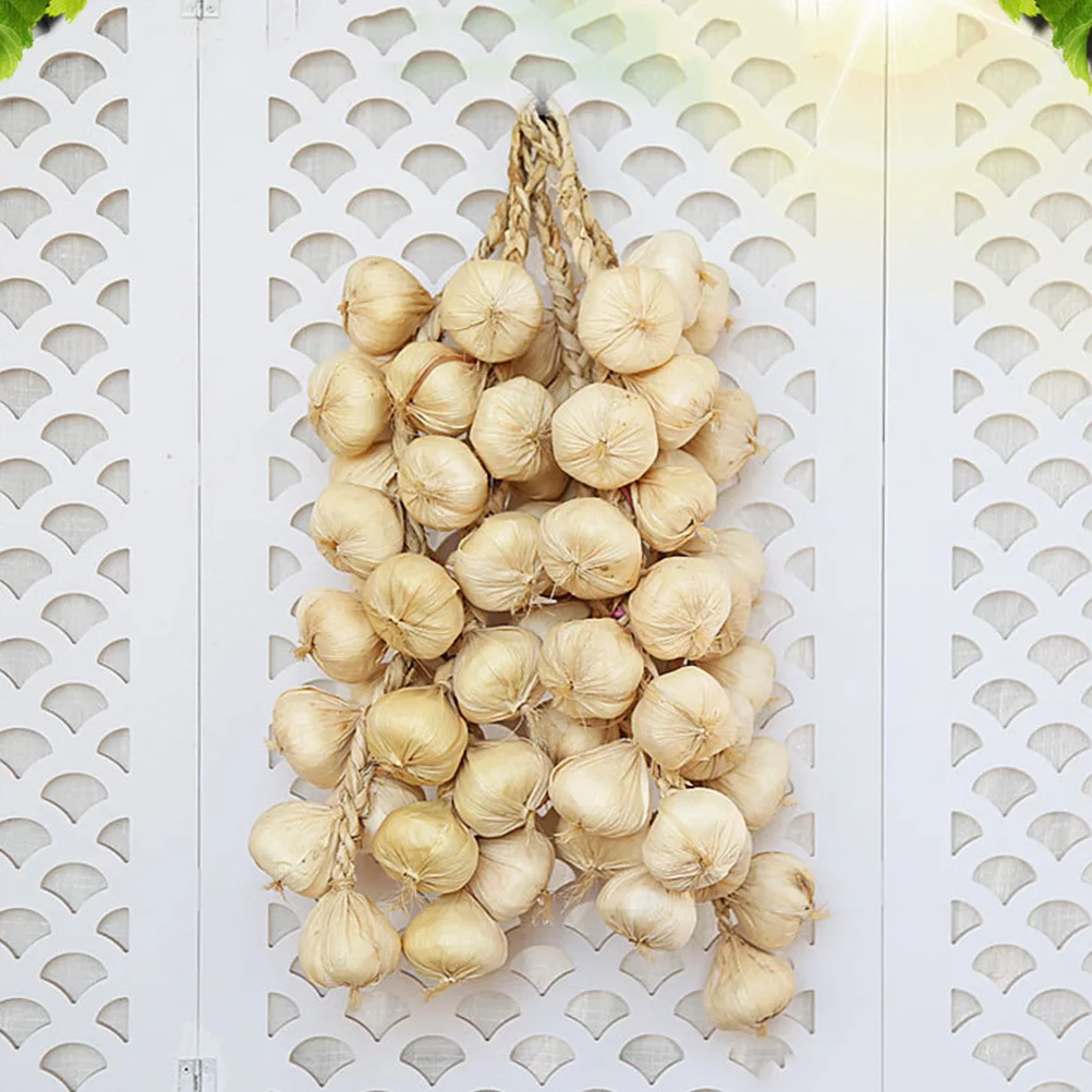 

2pcs Artificial Garlic Strings Lifelike Wall Hanging Decor For Home Kitchen Farmhouse Party Halloween Photography Props