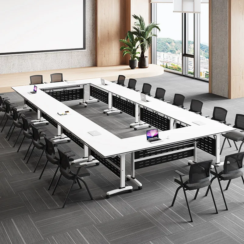 Folding conference table removable folding splicing strip table with wheels activity folding training