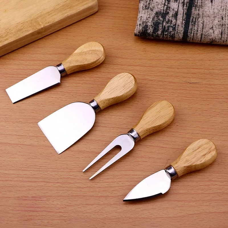 4pcs/set Wood Handle Sets Bard Set Oak Bamboo Cheese Cutter Knife Slicer Kit Kitchen Cheedse Cutter Useful Cooking Tools