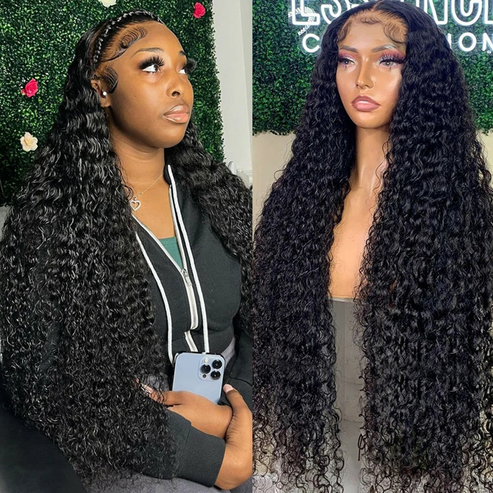 13x4 13X6 Deep Wave Transparent Lace Frontal Human Hair Wigs For Black Women Brazilian Remy Hair 180 Density Glueless Curly Wigs