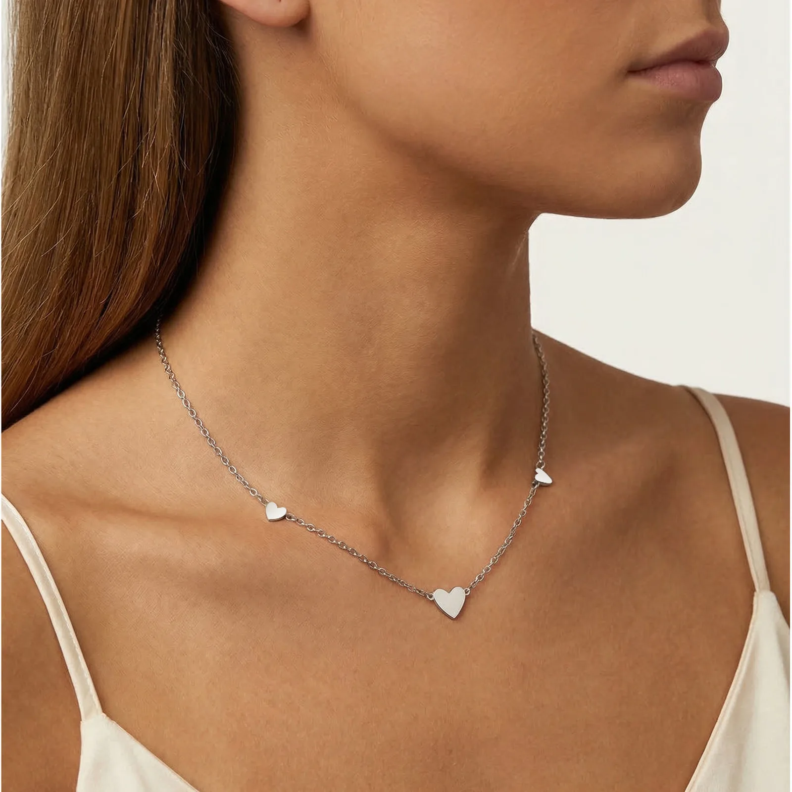 Heart Necklace Anti-allergy Stainless Steel Choker Chain Link Necklaces for Women Dainty Minimalist Fashion Accessories