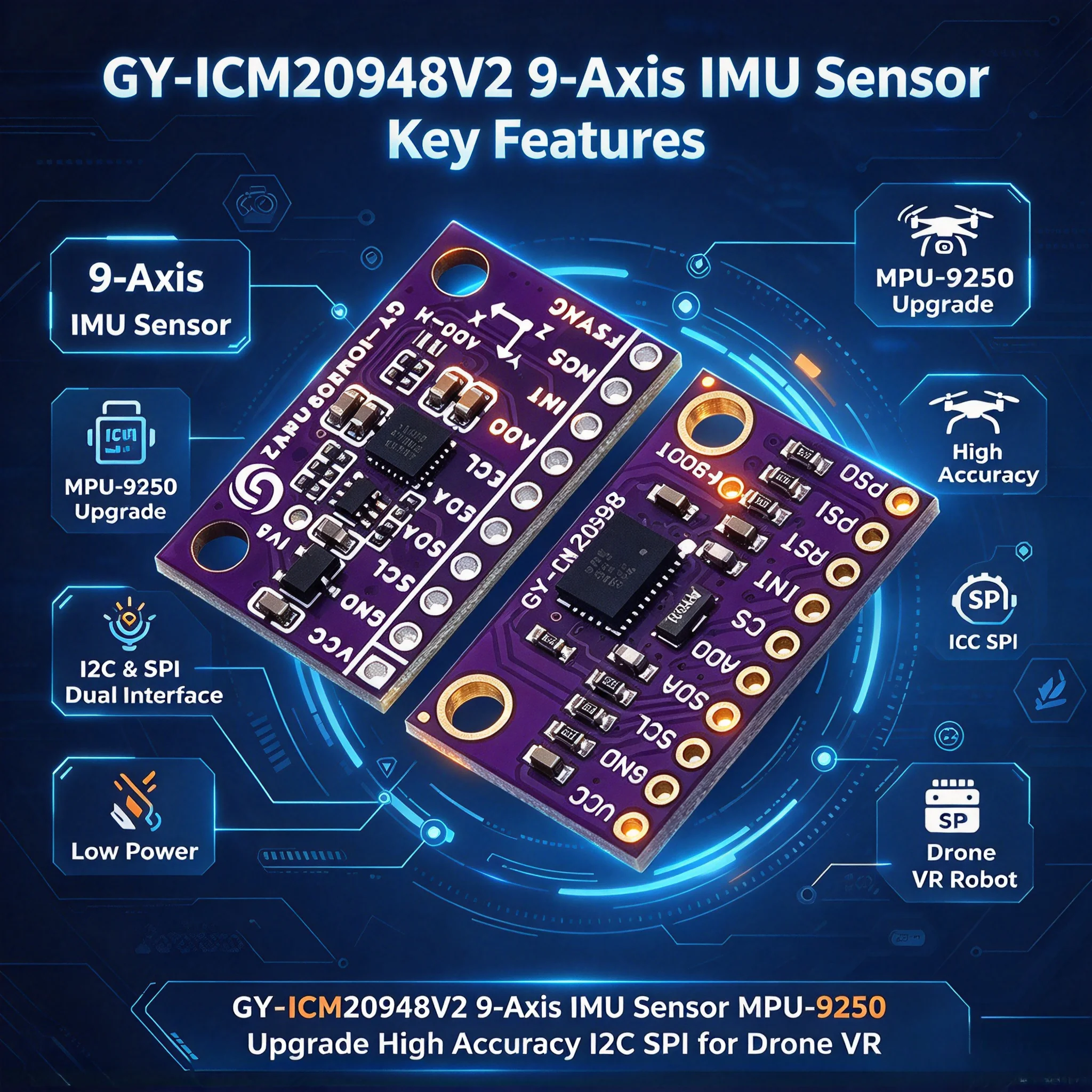 GY-ICM20948V2 9-Axis IMU Sensor MPU-9250 Upgrade High Accuracy I2C SPI for Drone VR