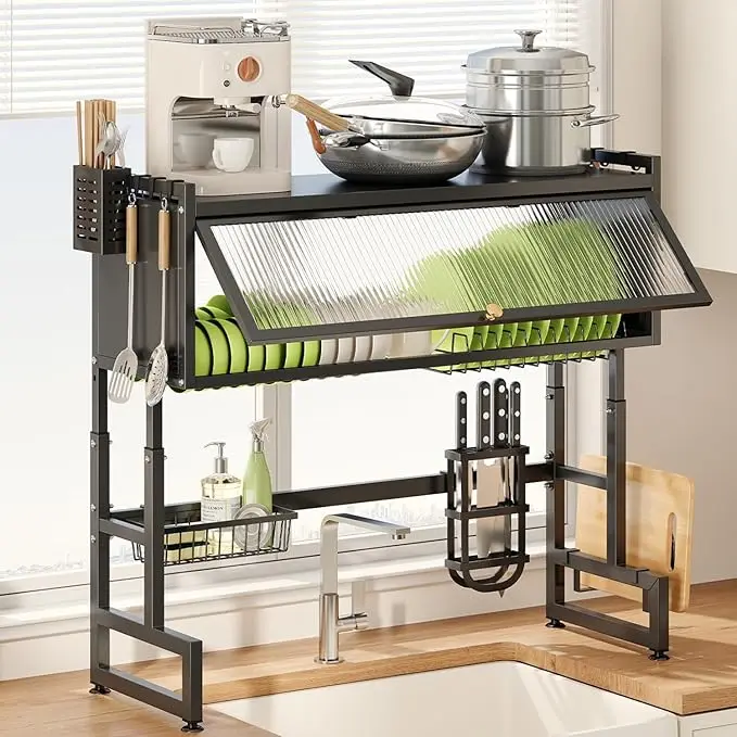 Over The Sink Dish Drainer Drying Rack, 3 Tier Adjustable Height (27.5