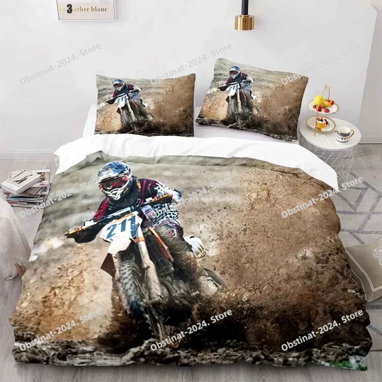 New Extreme Sport Off-road Stunt Motorcycle Bedding Set Single Twin Full Queen King Size Bed Set Aldult Bedroom Duvetcover 012