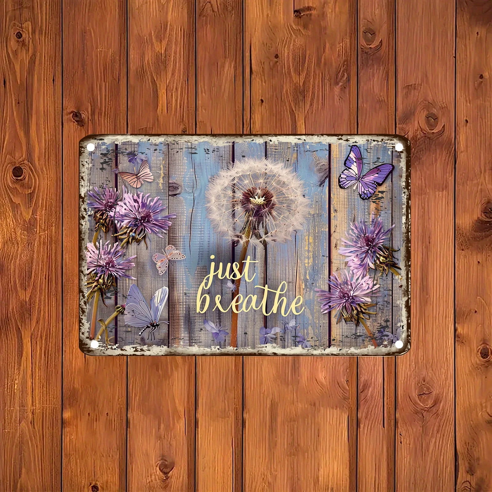 طائرة ثنائية الأبعاد، علامة معدنية تحفيزية "Just Breathe" - مناسبة للديكور في قضبان عائلية أو شرفات أو أحواض ساخنة، 8 × 12 بوصة
