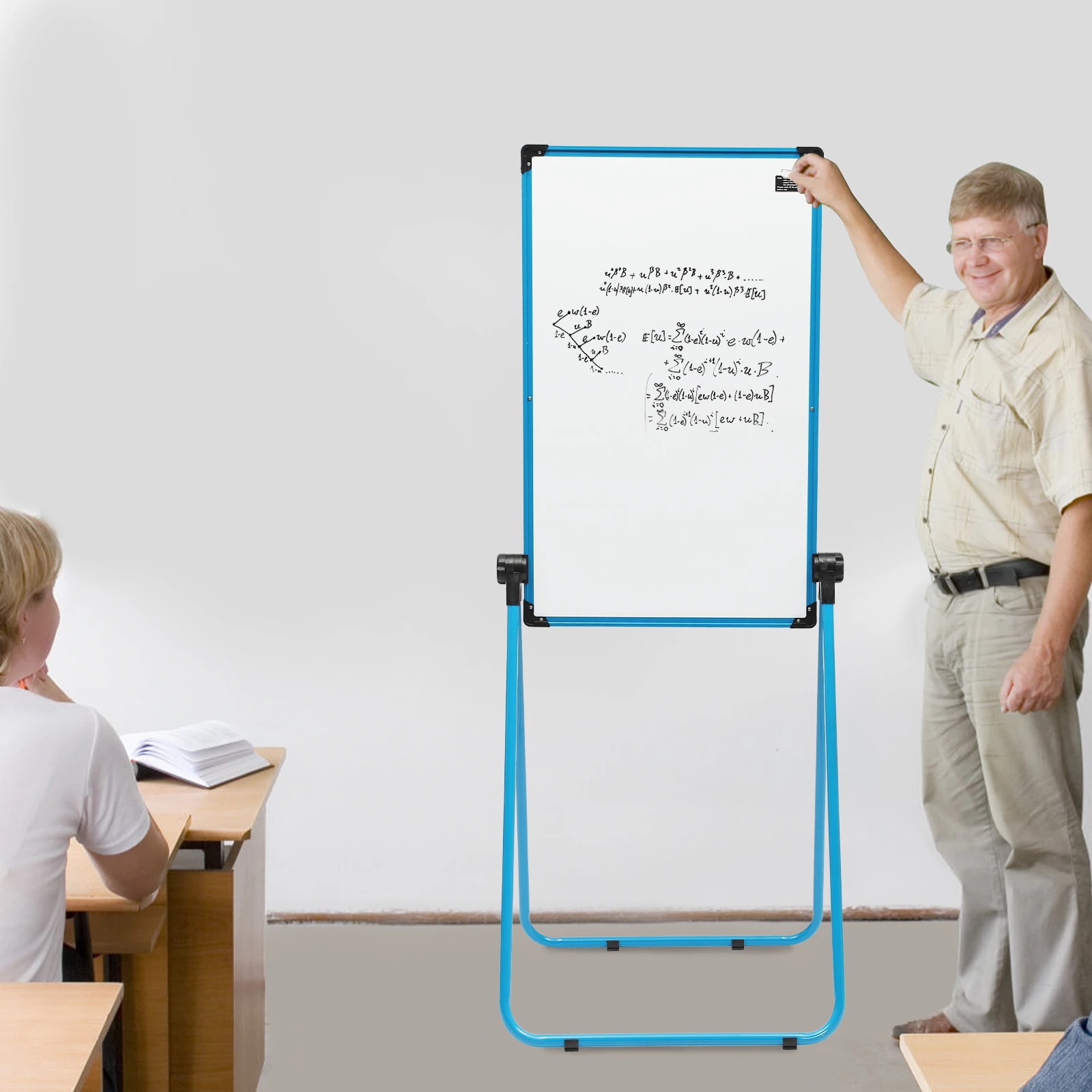 Double-Sided Mobile Whiteboard, Adjustable Height with 360° Rotation, Magnetic Surface & Locking Wheels for Office/Classroom