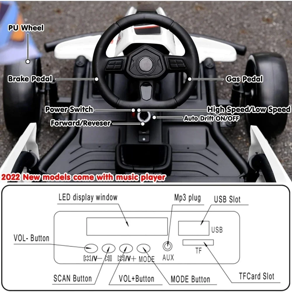 Go Kart eléctrico, 24V, Pedal alimentado por batería, Go Karts para más de 6 niños y adultos, vehículo eléctrico, coche de carreras, coche de deriva