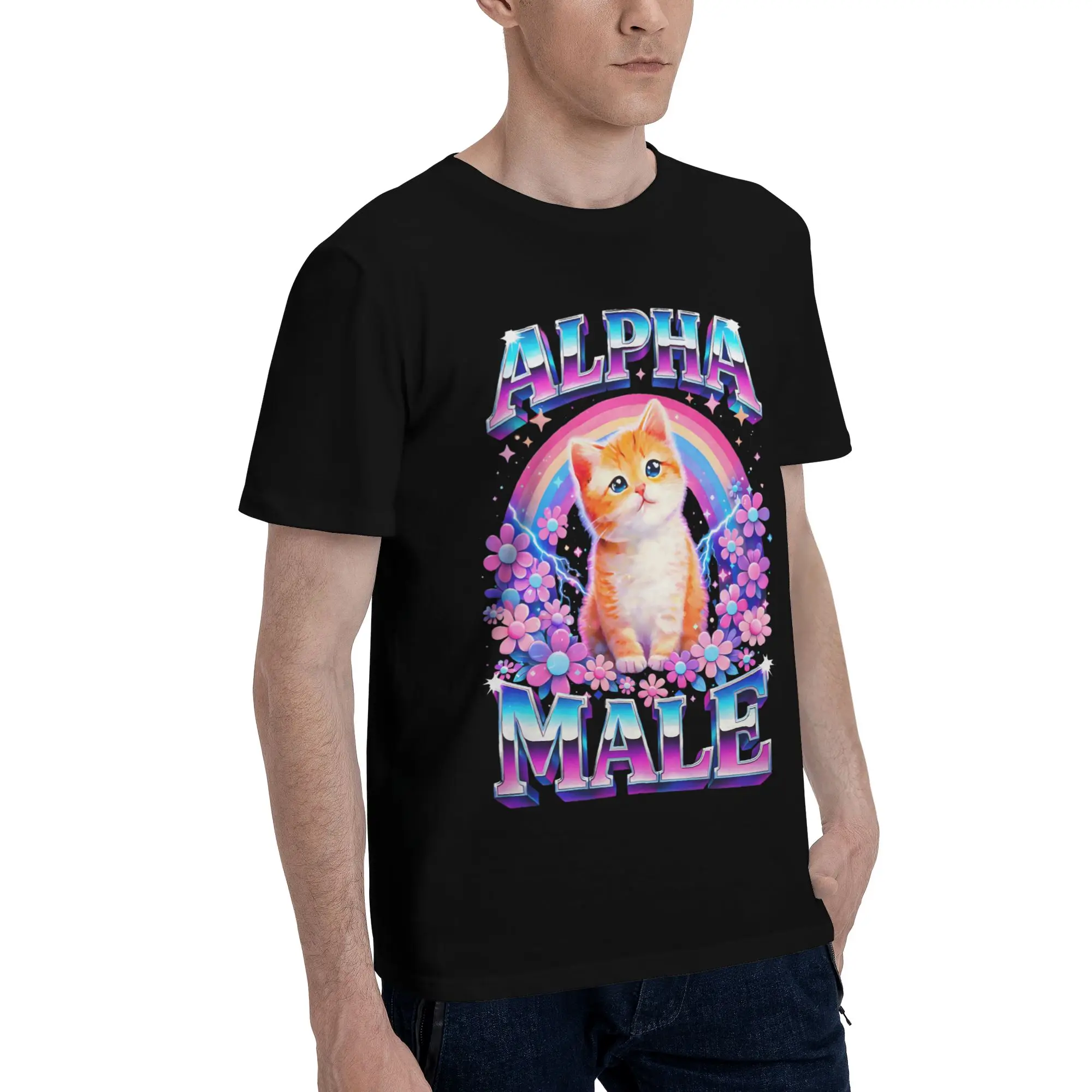 Men Women Alpha Male Cat Kitten Funny  Shirt Pure Cotton New Arrival Tee Shirts  Top Clothing