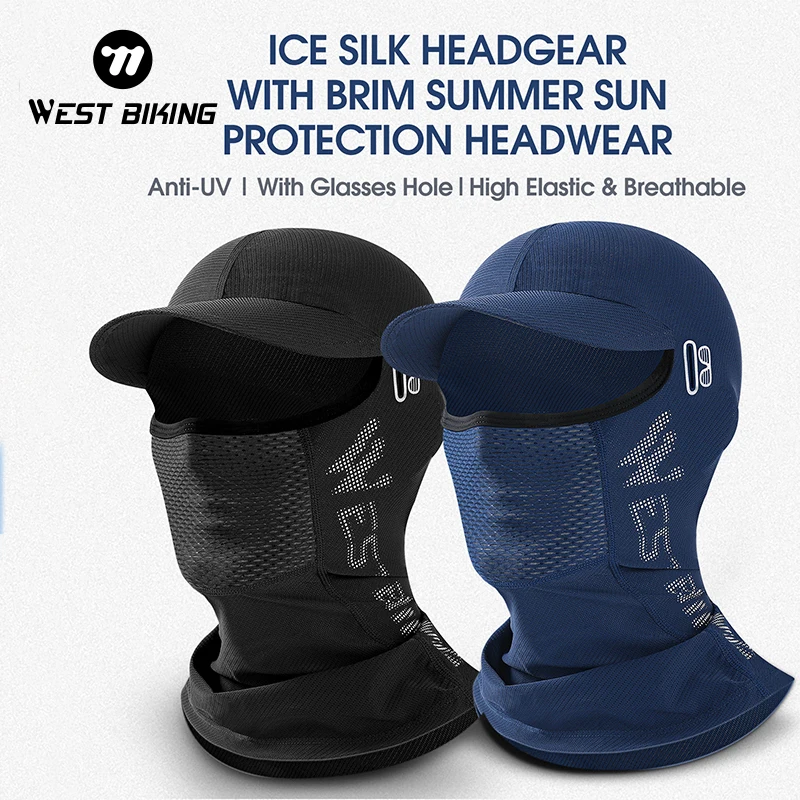 WEST BIKING Summer Cycling Caps Cooling Full Face Mask MTB Bicycle UV Protection Ice Silk Balaclava Breathable Fishing Sport Hat