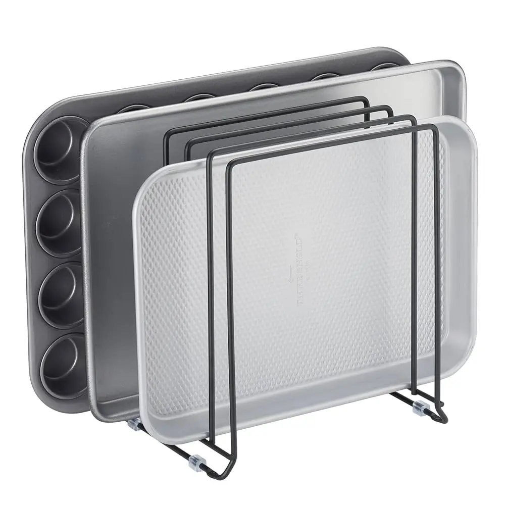 

Pot Lid And Pan Ra — Metal Wire Ra For Cabinets, Pantries Or Kitchen Surfaces — Freestanding Pan Stand With 5 Slots For Pans,