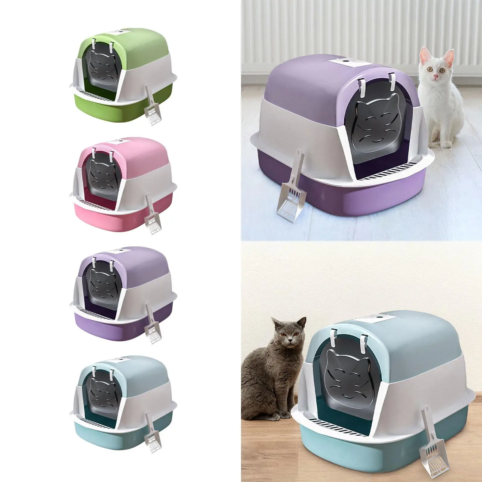 Hooded Cat Litter Box with Lid Enclosed Cat Toilet with Door Detachable Anti