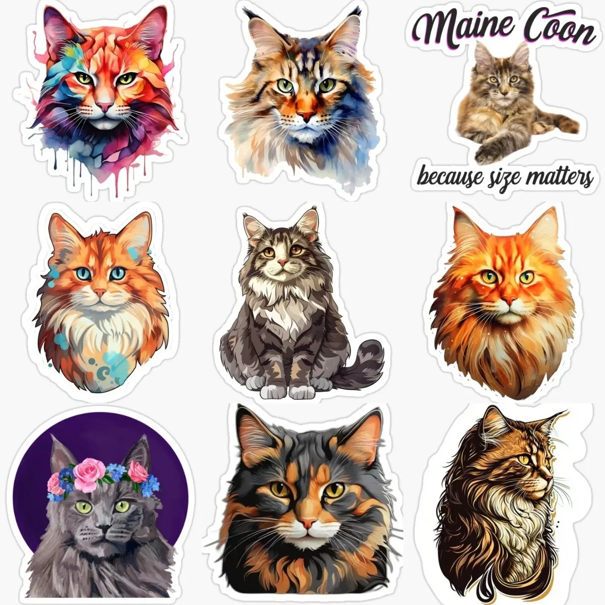 

Maine Coon Cat Cute Pets PVC Stickers for Decorate Fridge Room Window Wall Car Van Bicycle Motorcycle Decal Accessories