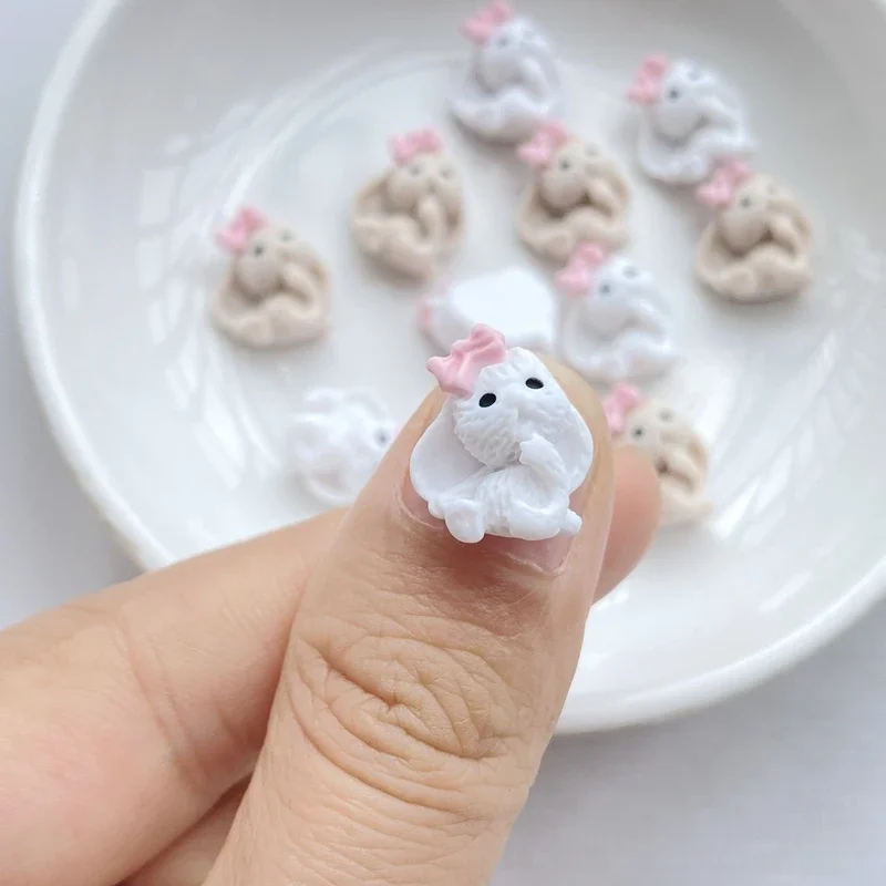 20Pcs Cute Mini Cartoon Bow Dog Nail Art Resin Designer Charms Rhinestones DIY Craft For Nail 3D Decorations Jewelry