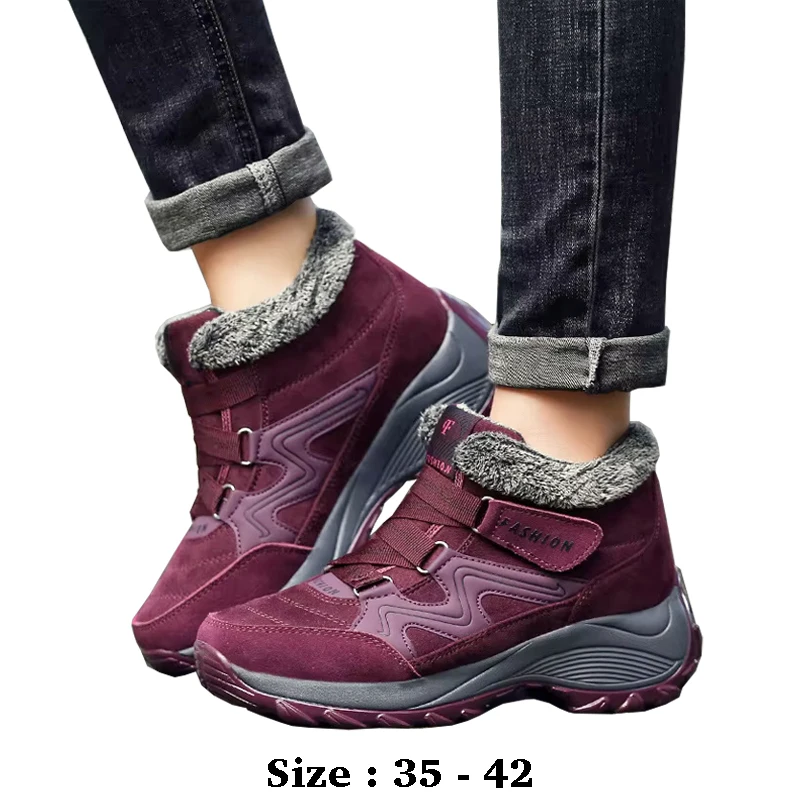 

High quality women short cotton snow boots new 2025 winter size 41 42 outdoor fur lining warm walking shoe grey purple