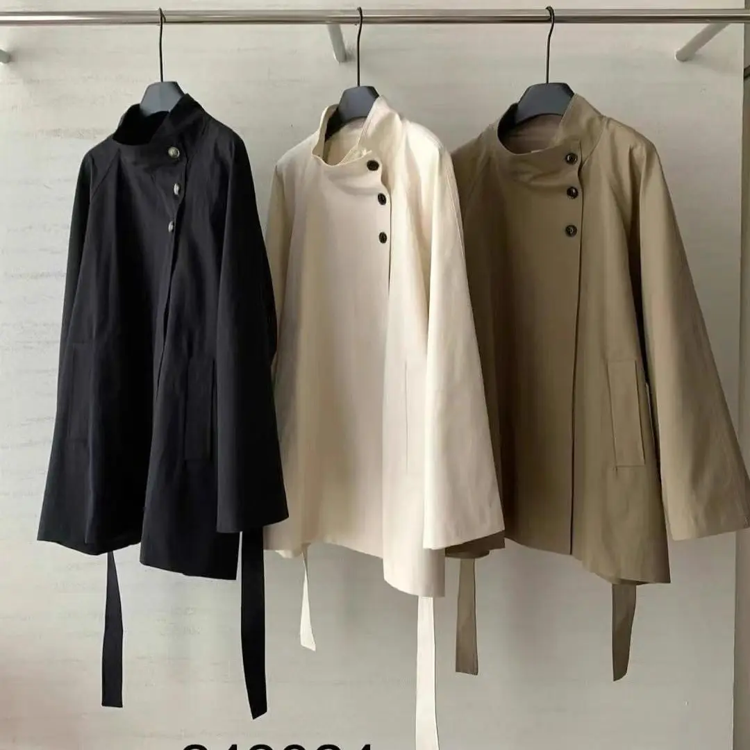 Spring and Autumn New Women's Windbreaker Coat Windproof Stand Up Collar Single Breasted Casual Windbreaker