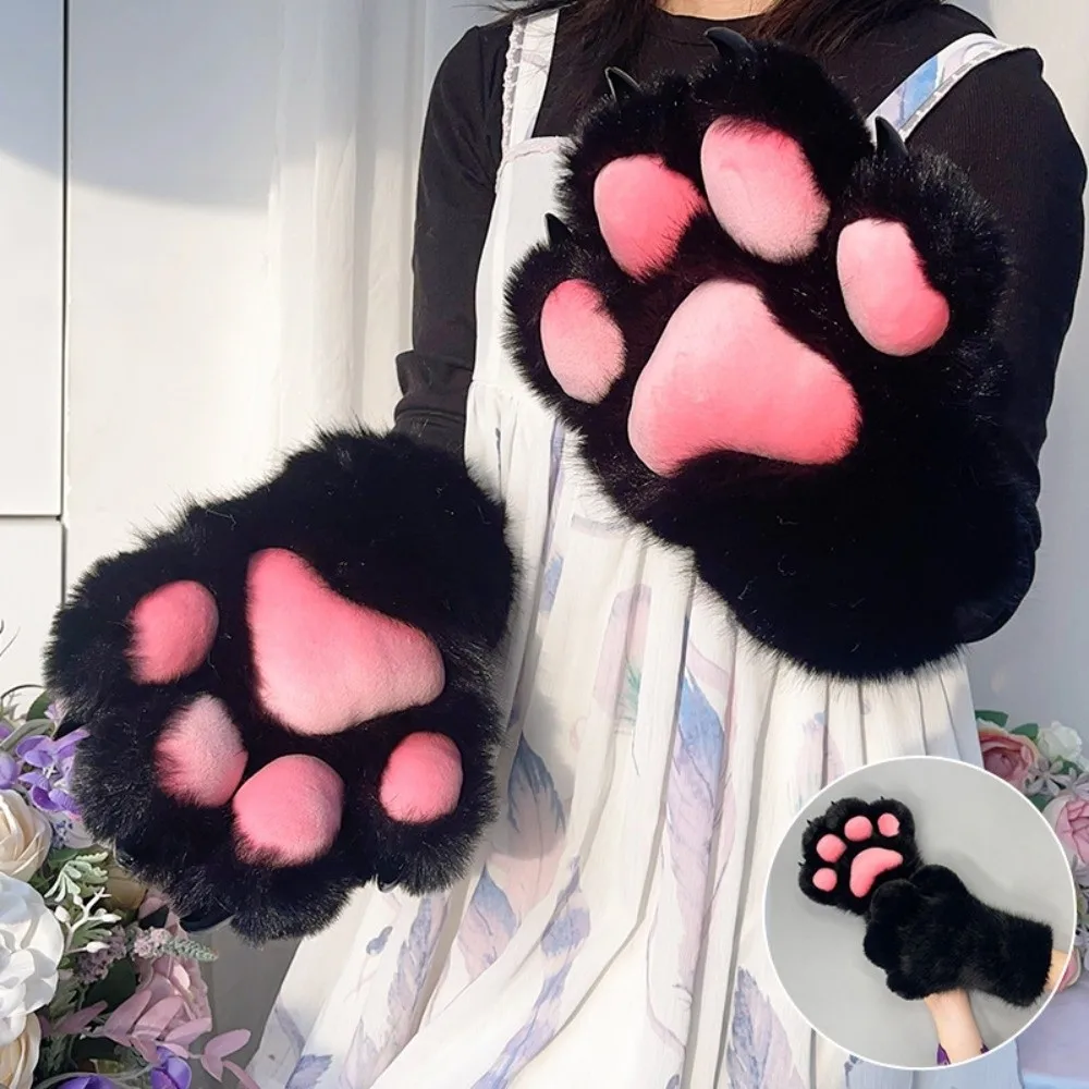 New Cartoon Animal Fursuit Paw Gloves with Nails Faux Fur Fursuit Claw Mittens Fluffy Handmade Furry Gloves Gifts