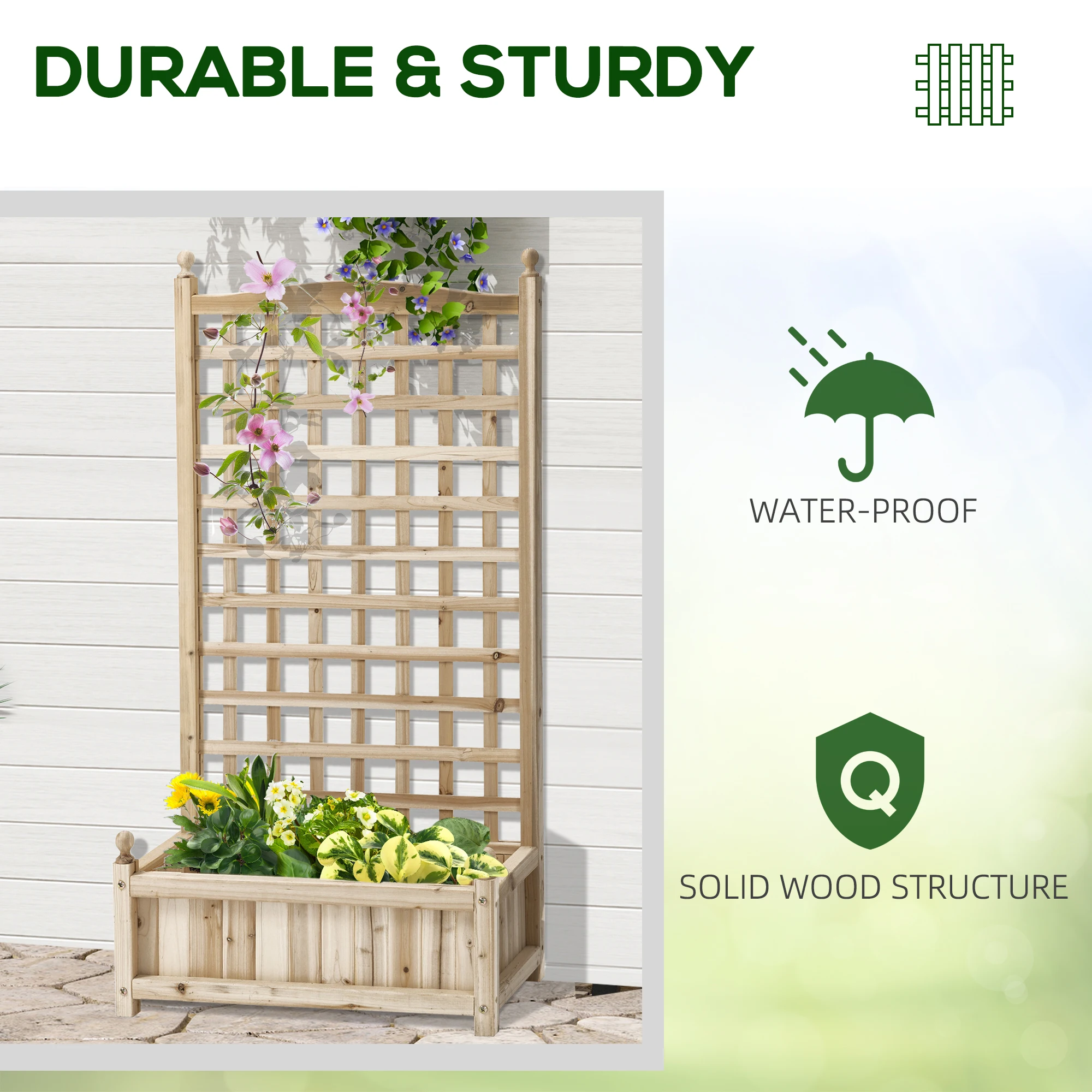 Garden Planters with Trellis for Climbing Vines Indoor Outdoor Natural