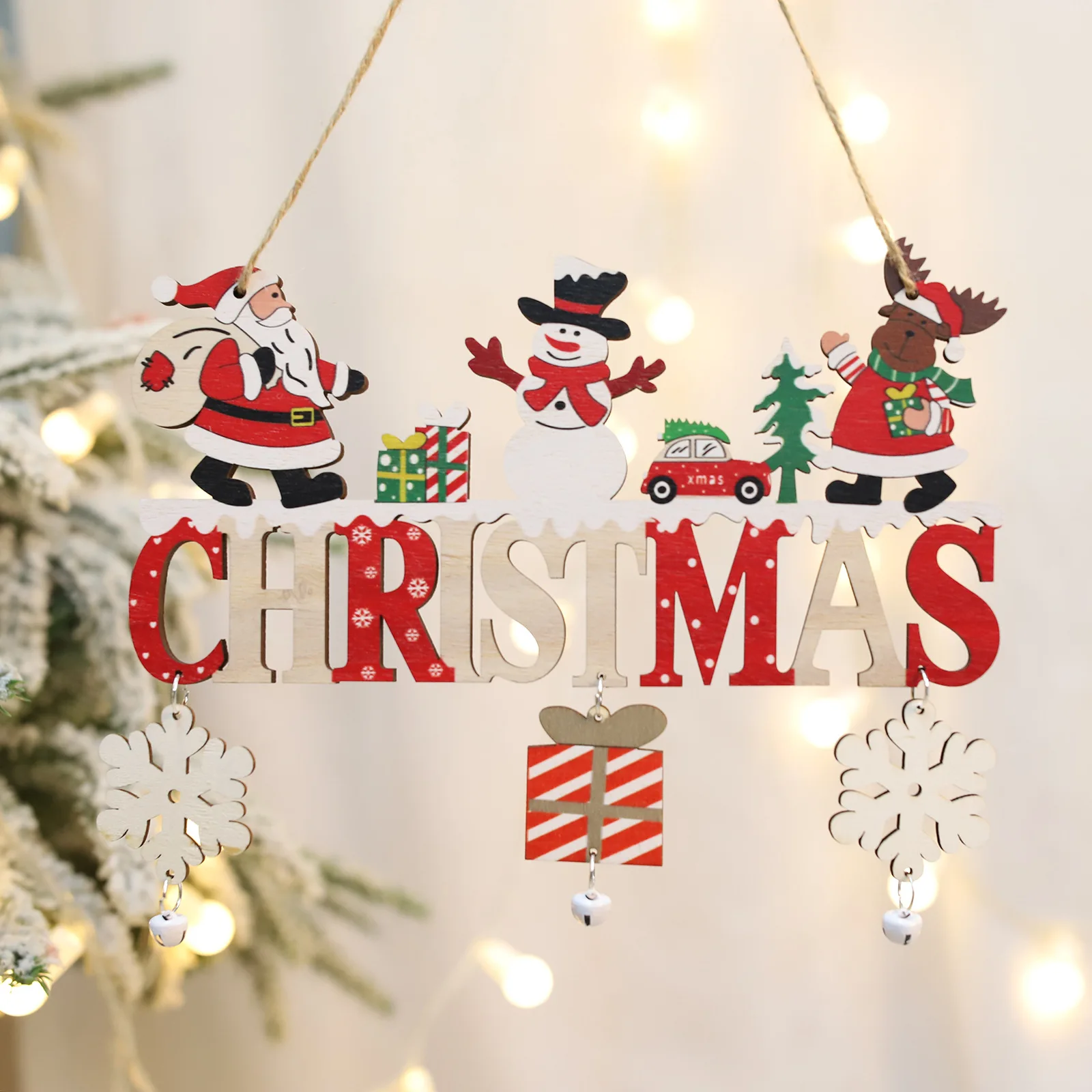 

Wooden Christmas Hanging Pendants Xmas Tree Ornaments Cartoon Santa Claus Elk Snowman 2023 Merry Christmas Decor Happy New Year