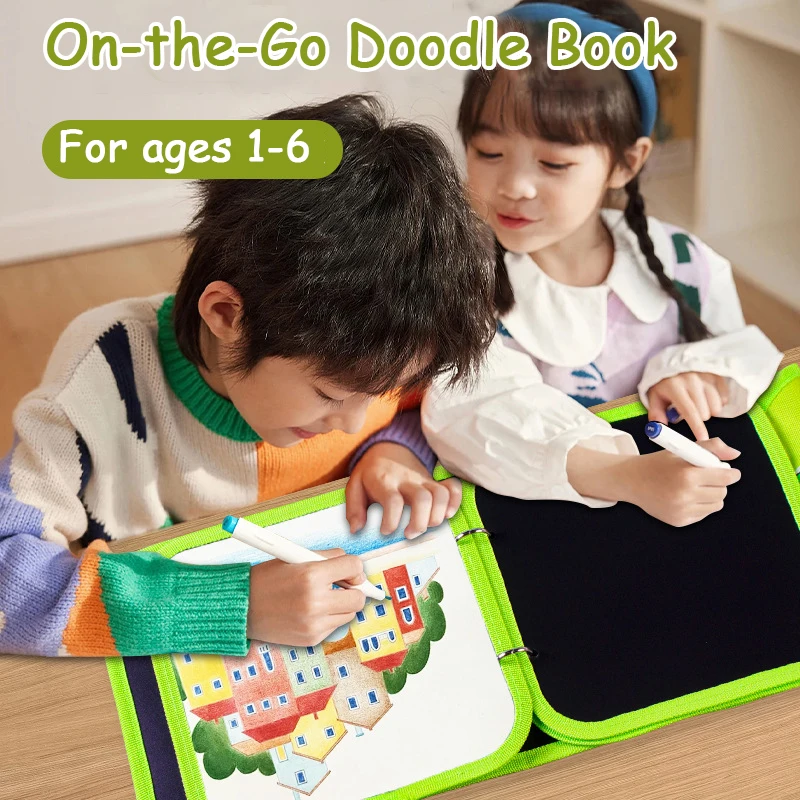 كتاب رسومات الشعار المبتكرة المحمول القابل لإعادة الاستخدام للأطفال - لوحة رسم وتلوين مائية، لعبة رسم قابلة للغسل للأطفال