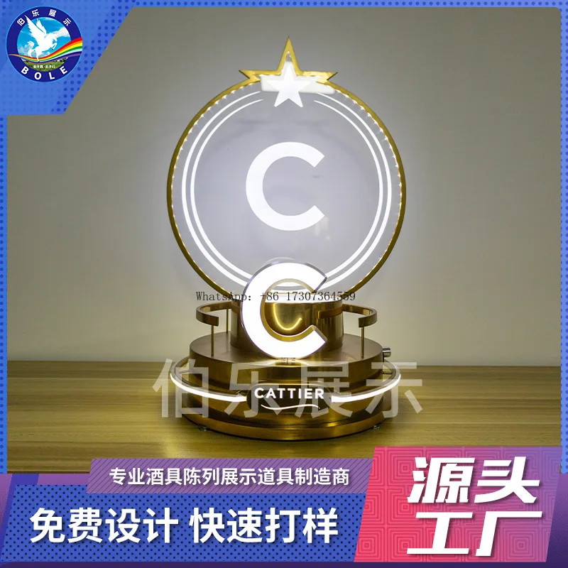 

Tasting Baijiu foreign wine display stand, five-star metal base rack led supplies round luminous stand