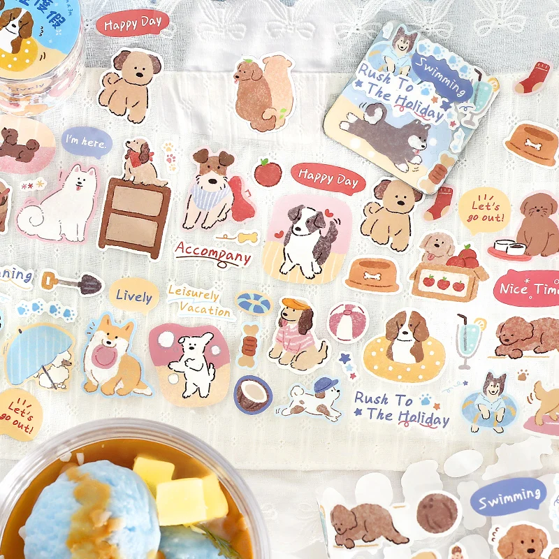TIANZI 50mm X 3m Pet & Coffee Themed PET Adhesive Tape for DIY Decorative Scrapbooking Collage Stationery Journaling And Masking