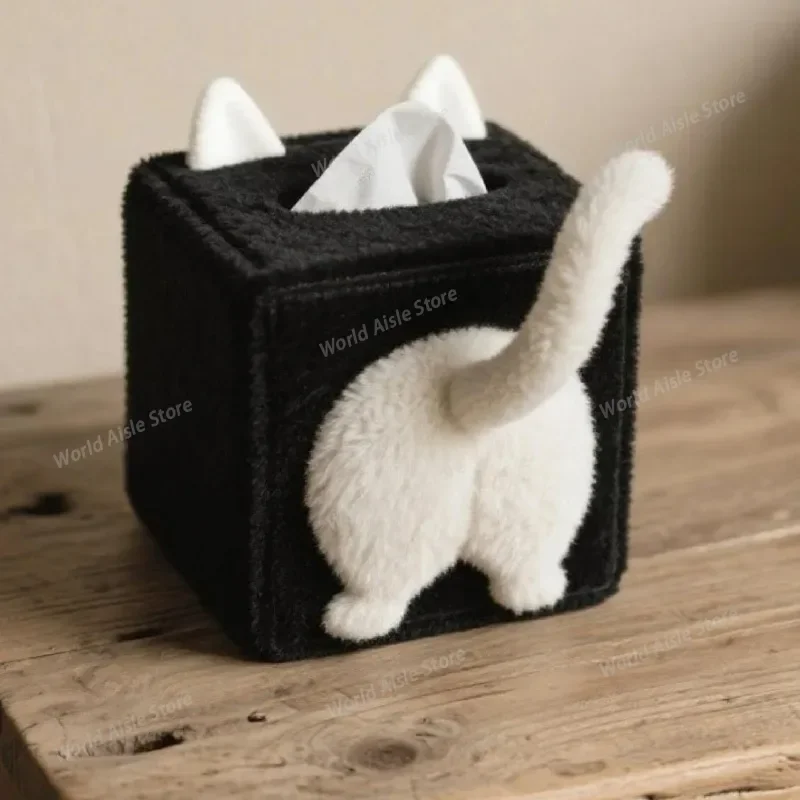 New Style Cute Plush Cat Tissue Box for Living Room Desktop Tissue Storage Creative Doll Organizer Home Storage