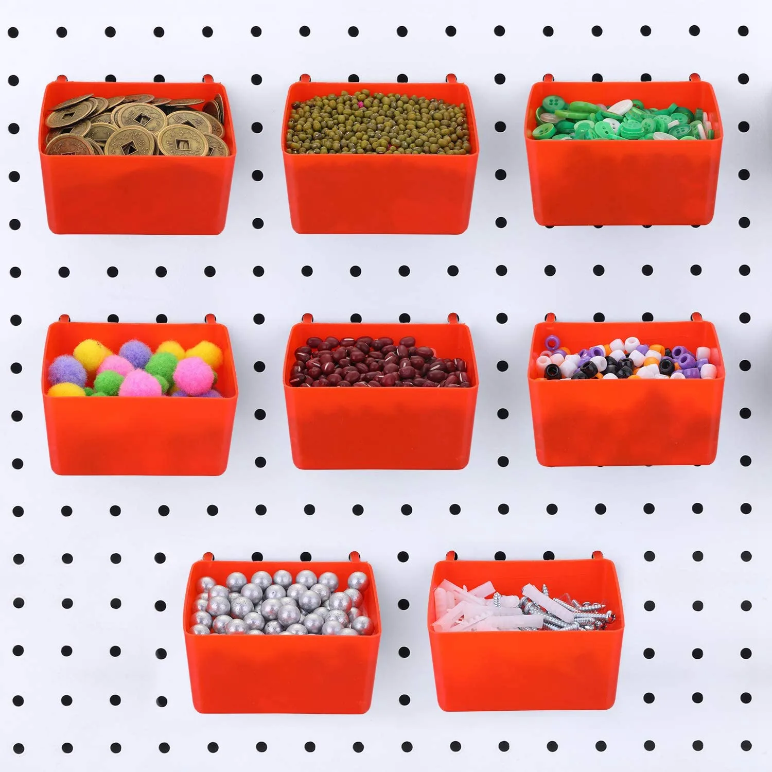 8 Pieces Pegboard Bins Kit Pegboard Parts Storage Pegboard Accessories Workbench Bins for Organizing Hardware(Red)
