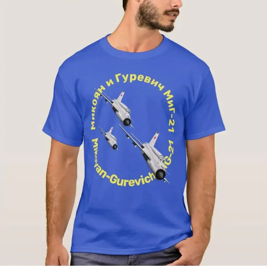 Russia CCCP Mikoyan Gurevich MiG-21 Fighter Men T-Shirt Short Sleeve Casual 100% Cotton Shirts
