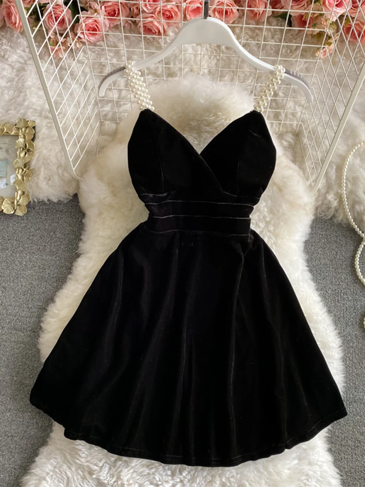 Women\'s Christmas Red A-line Mini Evening Velvet Dress Vintage Off Shoulder Luxury Dresses Y2k One Piece Frocks 2000s Clothes