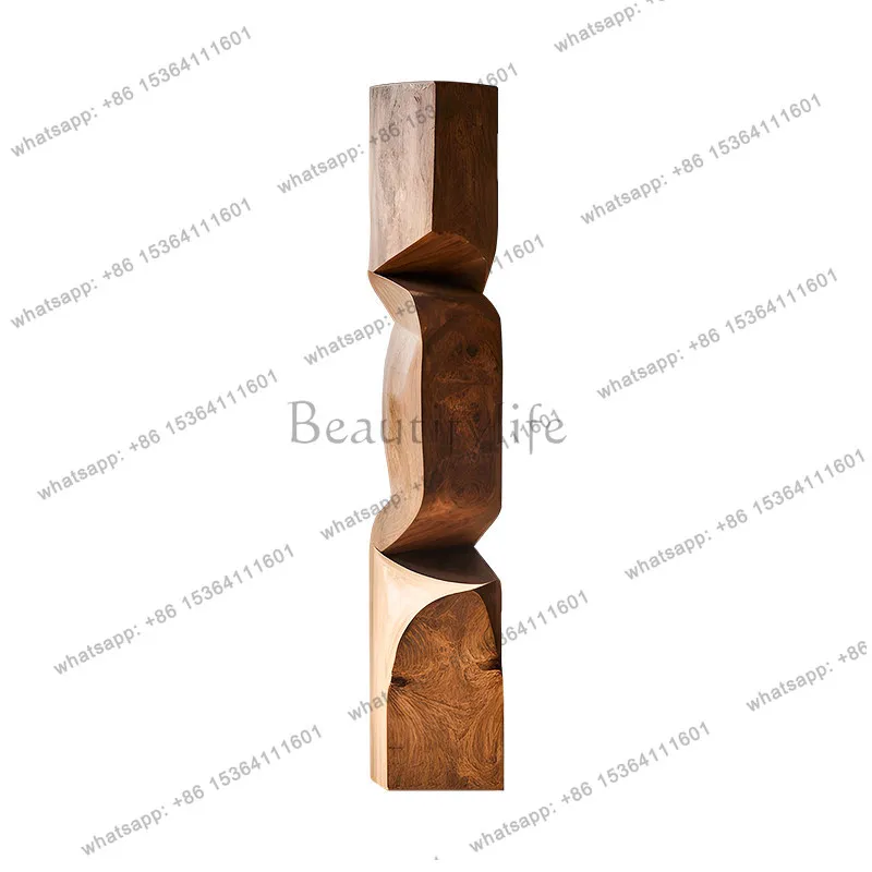 Corner ornament vertical height wood carving floor ornament solid wood sculpture artwork
