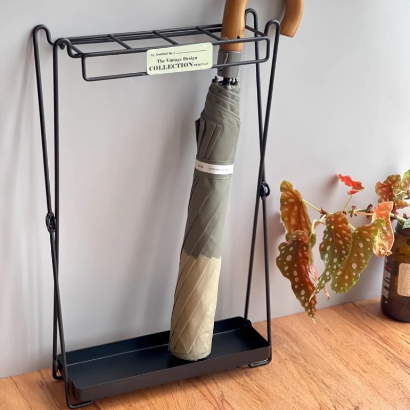 

‌Japanese Wall-Mounted Folding Umbrella Rack Retro Iron Space-Saving Organizer Compact Store Entryway Drying Holder for Home