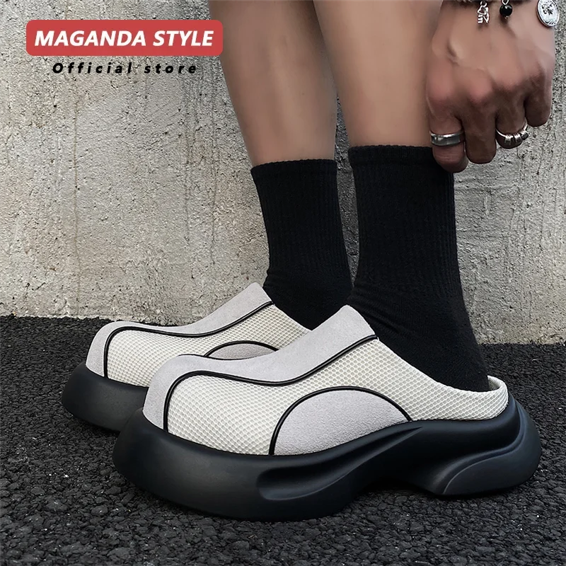 Maganda style Birken shoes men's breathable black outdoor slippers niche functional toe cap thick soled beach shoes